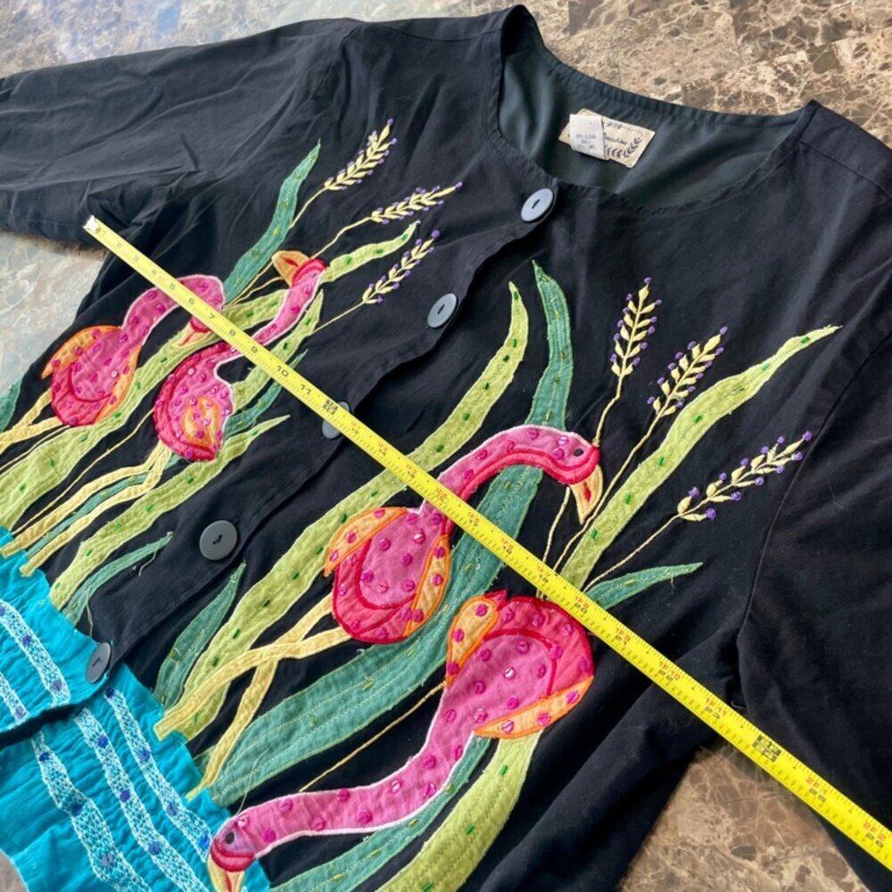 90’s Y2K FLAMINGO ALL OVER BLAZER COAT EMBROIDERED BEADED SZ XL RARE  ECLECTIC - Picture 15 of 16